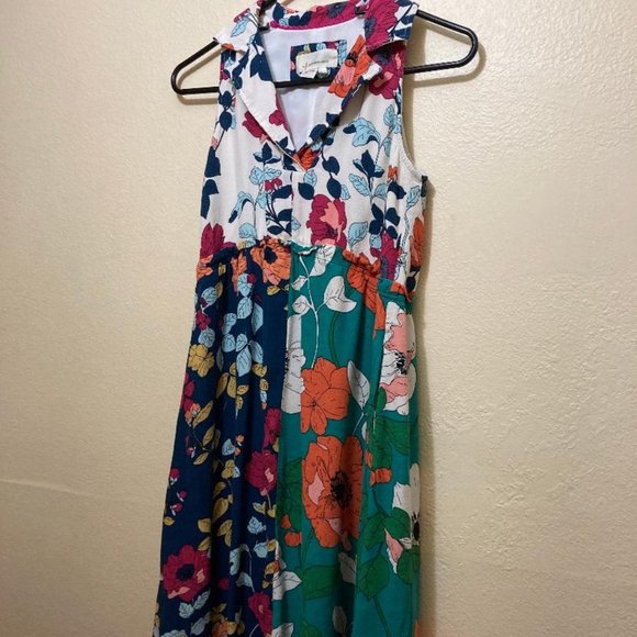 By Anthropologie Floral Sleeveless Collared High Low Mini Dress Women's Size 0 - Picture 1 of 7